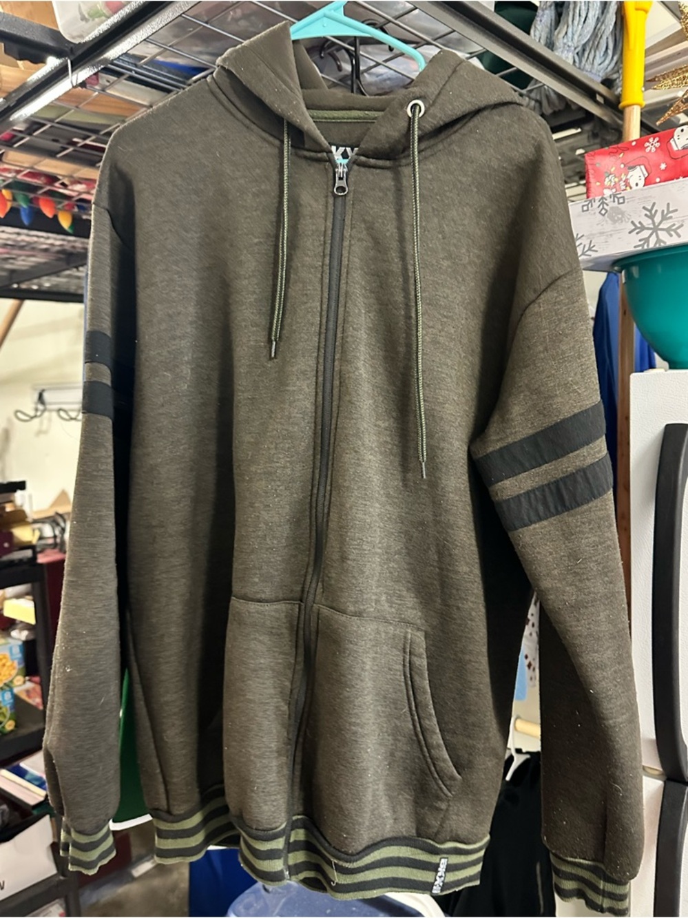 Brooklyn Xpress BKX x Ricky Singh Varsity Striped Full Zip Hoodie Olive Green XL